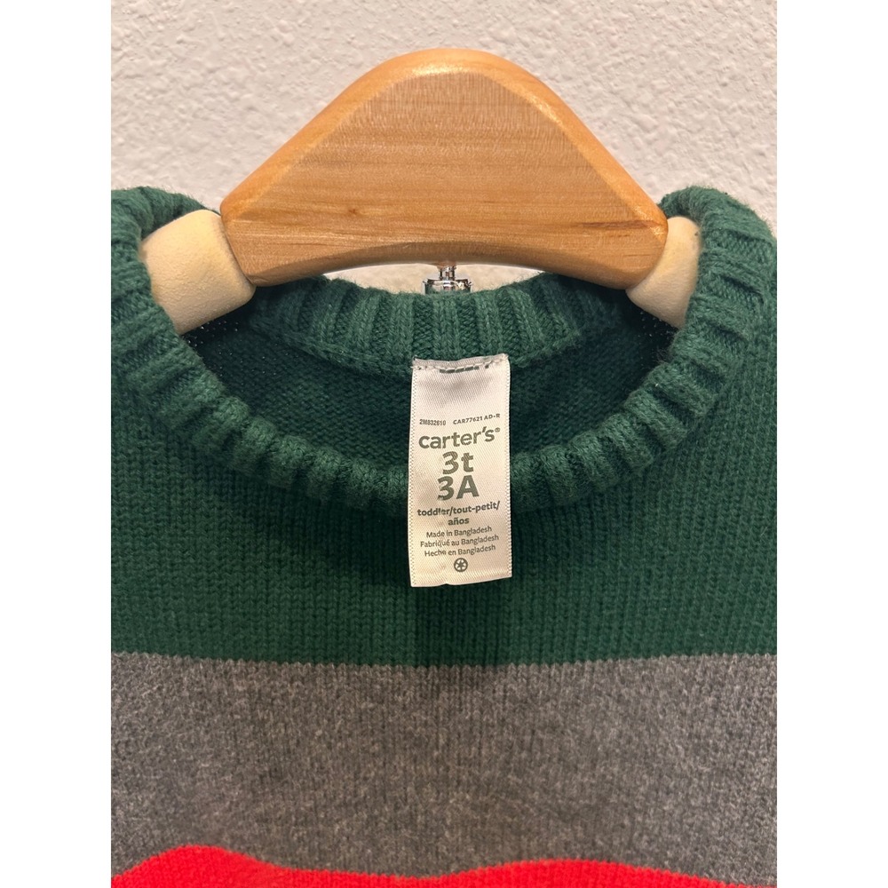 NWOT Carters Boys Green Gray Red Striped Crew Neck Sweater Size 3T - Picture 4 of 6
